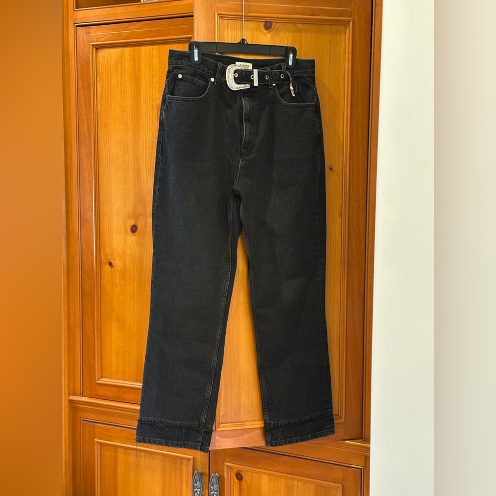 SANDRO women’s Stern Western Belted High Rise Straight Jeans in Black - Picture 6 of 16